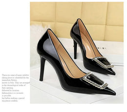 KissICON Woman 10cm High Heels Patent Leather Shallow Mouth