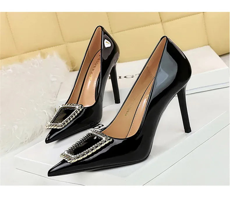KissICON Woman 10cm High Heels Patent Leather Shallow Mouth