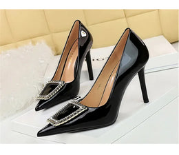 KissICON Woman 10cm High Heels Patent Leather Shallow Mouth