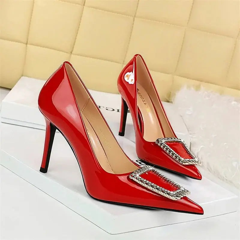 KissICON Woman 10cm High Heels Patent Leather Shallow Mouth