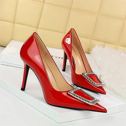 KissICON Woman 10cm High Heels Patent Leather Shallow Mouth