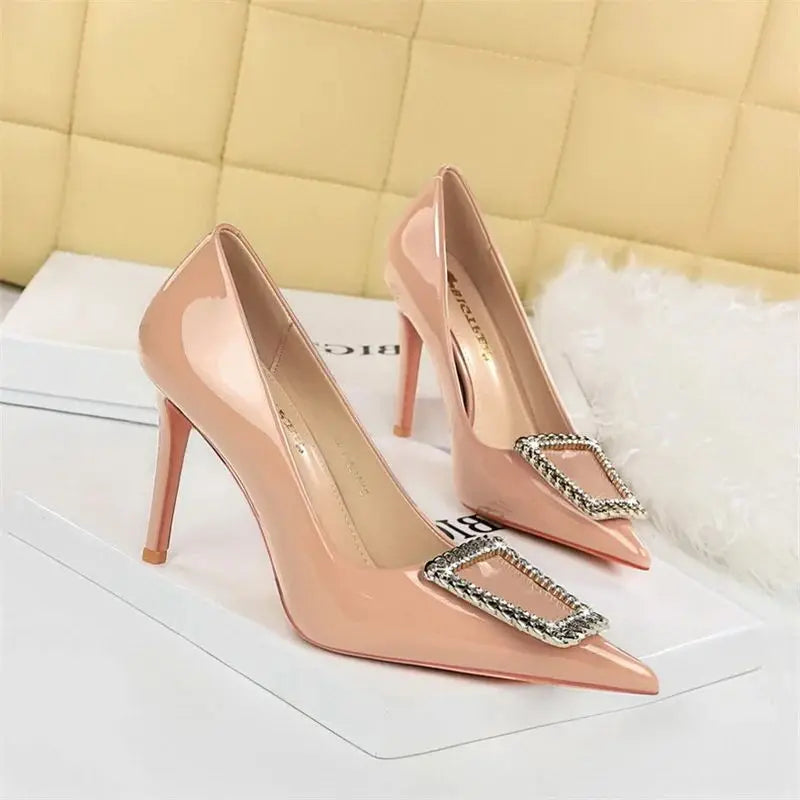 KissICON Woman 10cm High Heels Patent Leather Shallow Mouth