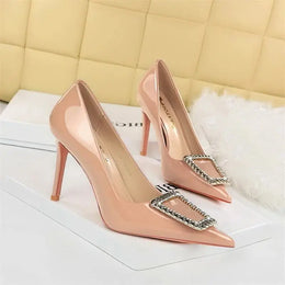 KissICON Woman 10cm High Heels Patent Leather Shallow Mouth