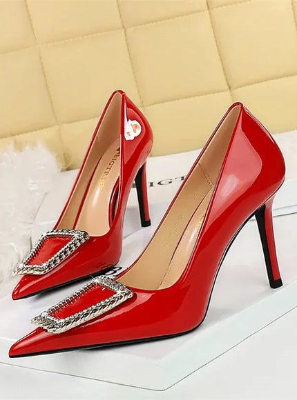 KissICON Woman 10cm High Heels Patent Leather Shallow Mouth