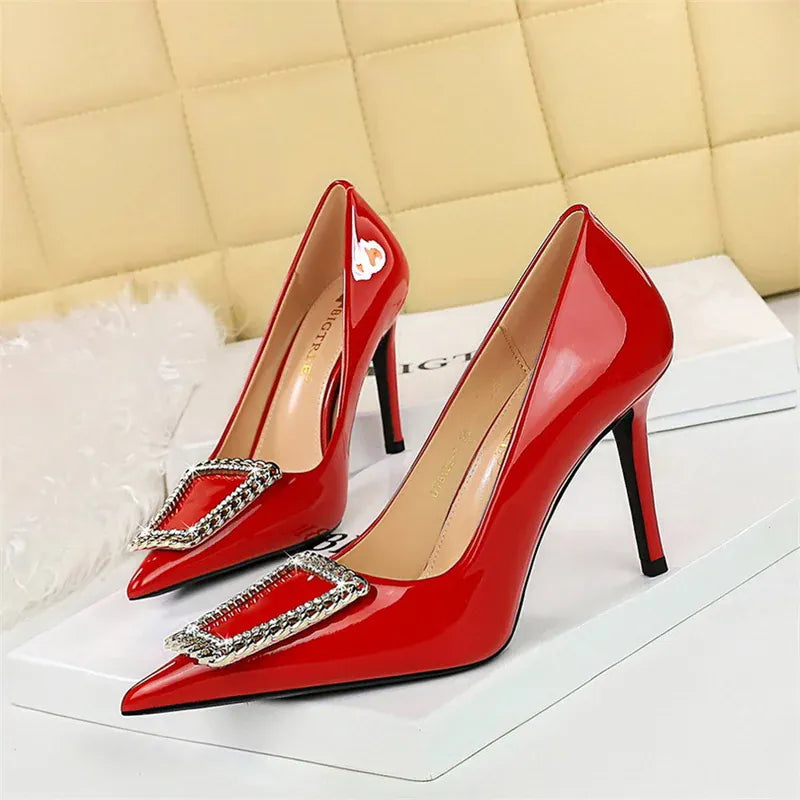 KissICON Woman 10cm High Heels Patent Leather Shallow Mouth