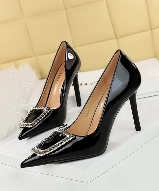 KissICON Woman 10cm High Heels Patent Leather Shallow Mouth