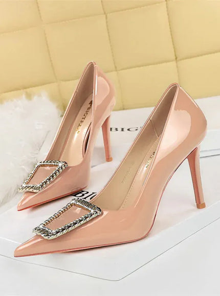 KissICON Woman 10cm High Heels Patent Leather Shallow Mouth