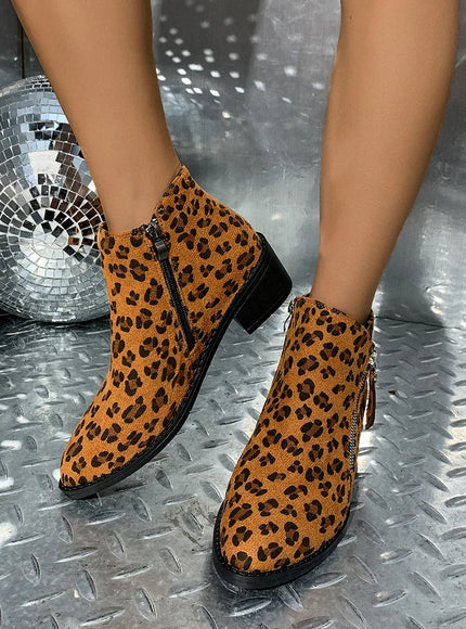 KissICON Woman Boots Leopard Print 2024 Autumn Women's Short
