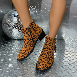 KissICON Woman Boots Leopard Print 2024 Autumn Women's Short