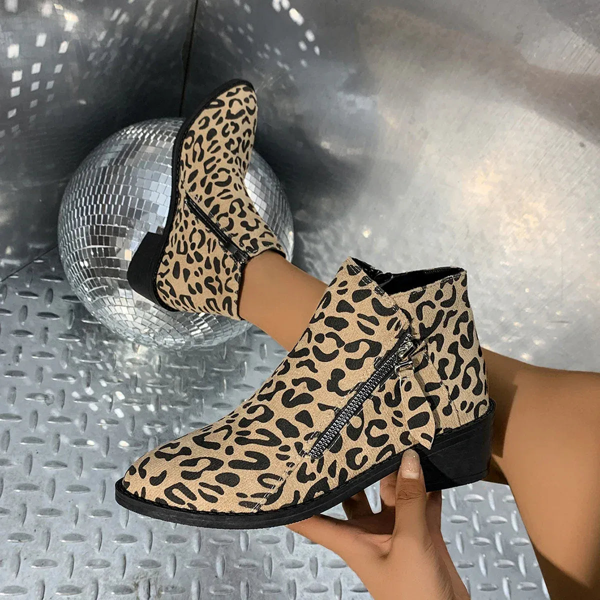 KissICON Woman Boots Leopard Print 2024 Autumn Women's Short