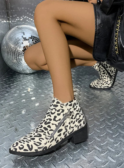 KissICON Woman Boots Leopard Print 2024 Autumn Women's Short