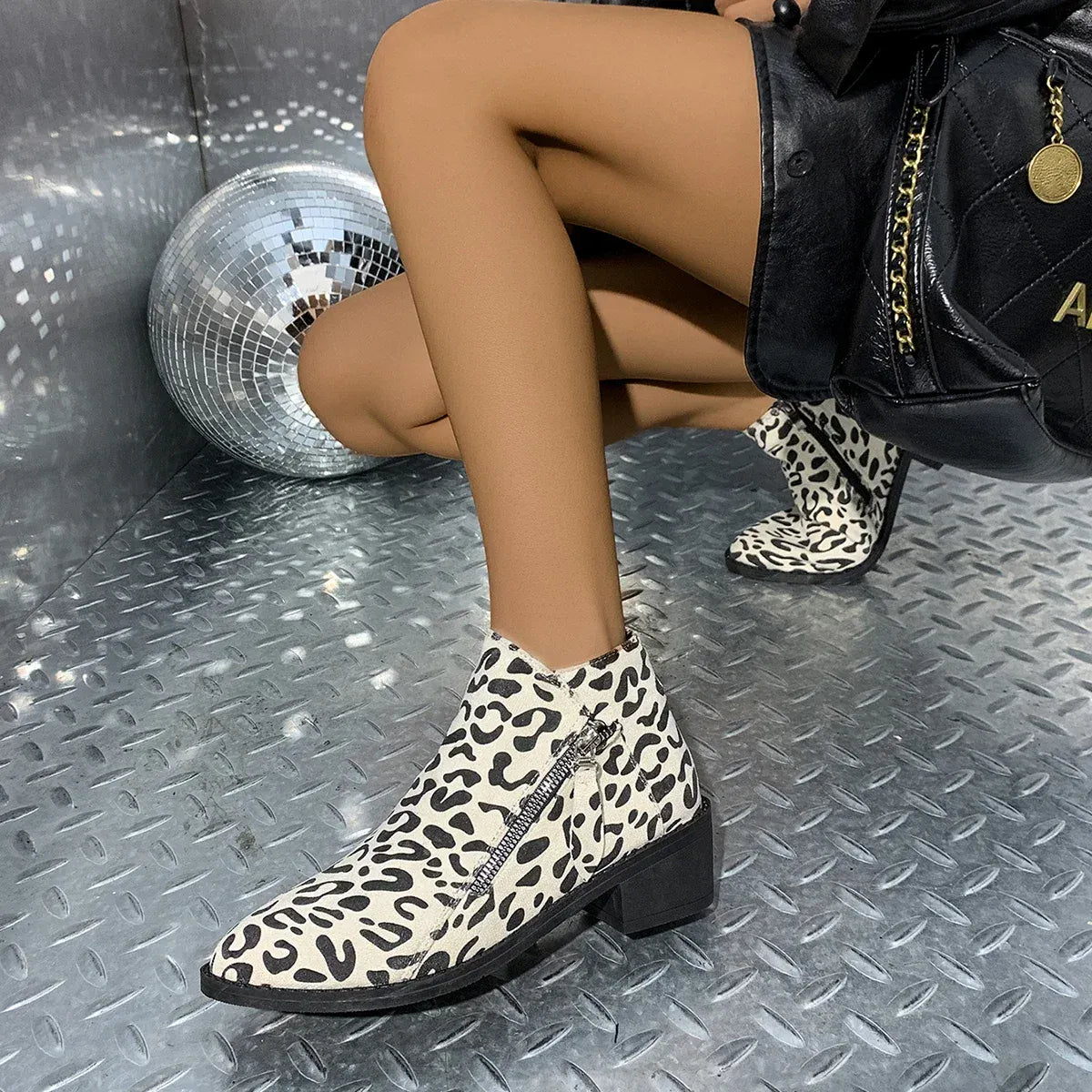 KissICON Woman Boots Leopard Print 2024 Autumn Women's Short