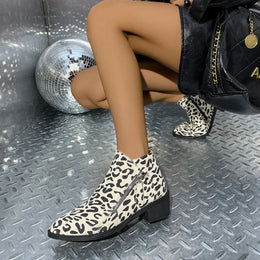 KissICON Woman Boots Leopard Print 2024 Autumn Women's Short