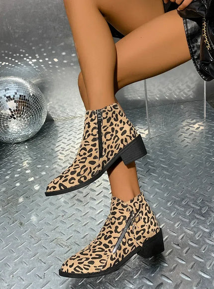 KissICON Woman Boots Leopard Print 2024 Autumn Women's Short