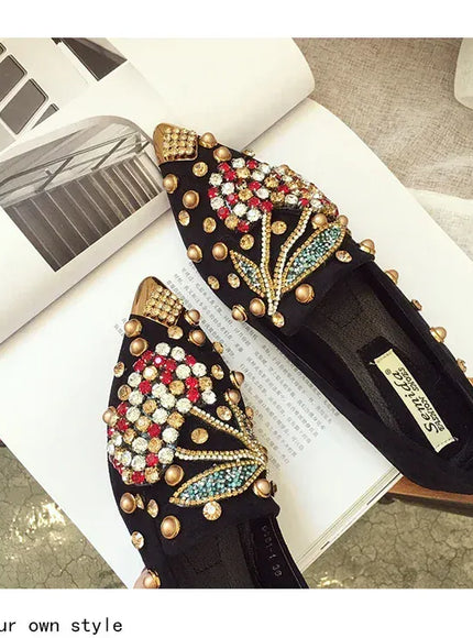 KissICON Woman Flats Shoes Rhinestone Cherry 2025 Spring New