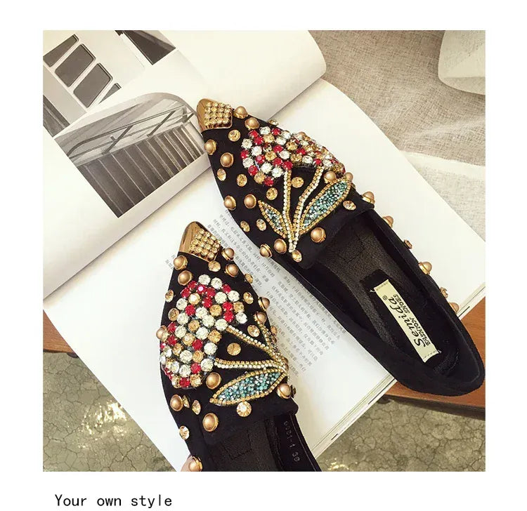KissICON Woman Flats Shoes Rhinestone Cherry 2025 Spring New