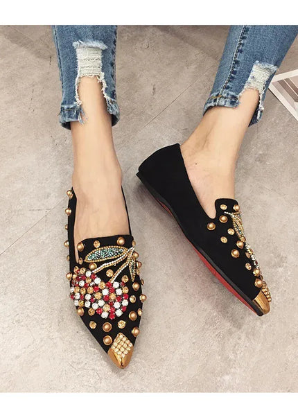 KissICON Woman Flats Shoes Rhinestone Cherry 2025 Spring New