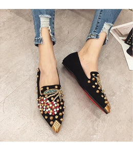 KissICON Woman Flats Shoes Rhinestone Cherry 2025 Spring New