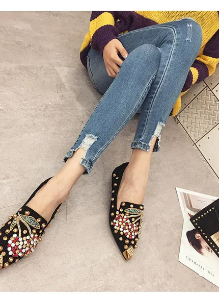 KissICON Woman Flats Shoes Rhinestone Cherry 2025 Spring New