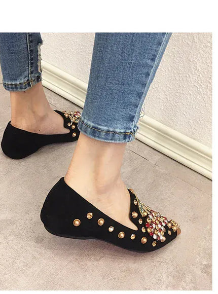KissICON Woman Flats Shoes Rhinestone Cherry 2025 Spring New