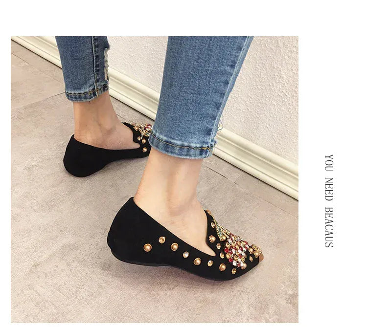 KissICON Woman Flats Shoes Rhinestone Cherry 2025 Spring New
