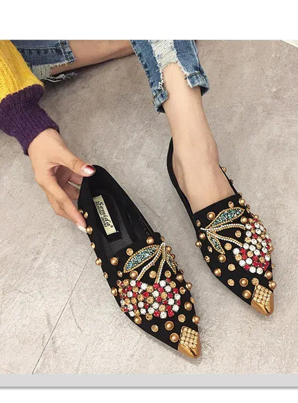 KissICON Woman Flats Shoes Rhinestone Cherry 2025 Spring New