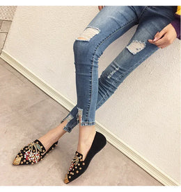 KissICON Woman Flats Shoes Rhinestone Cherry 2025 Spring New