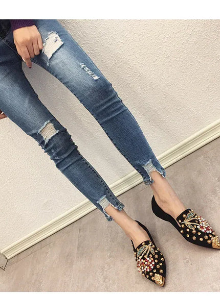 KissICON Woman Flats Shoes Rhinestone Cherry 2025 Spring New