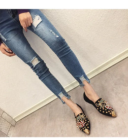 KissICON Woman Flats Shoes Rhinestone Cherry 2025 Spring New