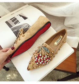 KissICON Woman Flats Shoes Rhinestone Cherry 2025 Spring New