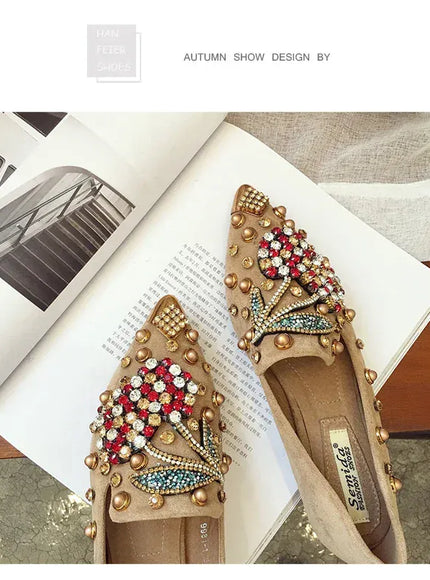 KissICON Woman Flats Shoes Rhinestone Cherry 2025 Spring New