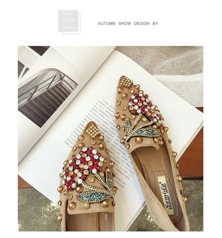 KissICON Woman Flats Shoes Rhinestone Cherry 2025 Spring New