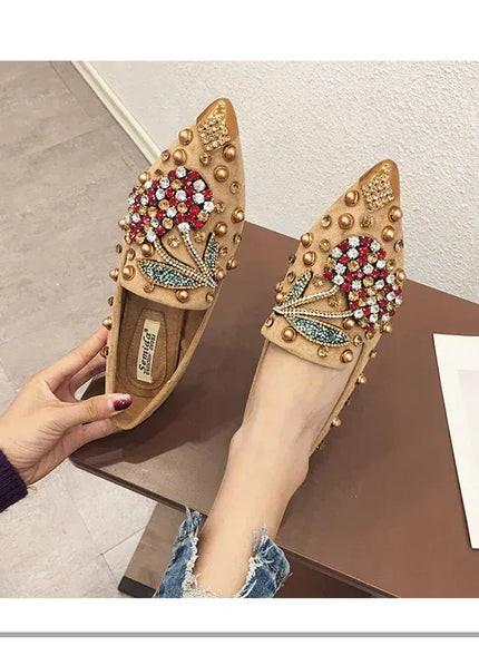 KissICON Woman Flats Shoes Rhinestone Cherry 2025 Spring New