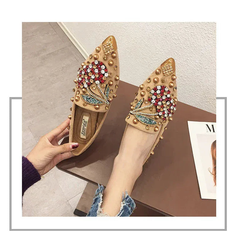 KissICON Woman Flats Shoes Rhinestone Cherry 2025 Spring New