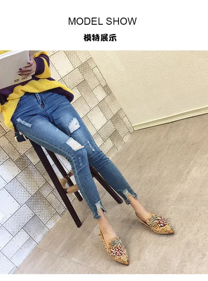 KissICON Woman Flats Shoes Rhinestone Cherry 2025 Spring New