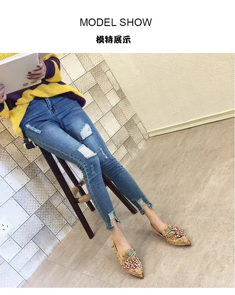 KissICON Woman Flats Shoes Rhinestone Cherry 2025 Spring New
