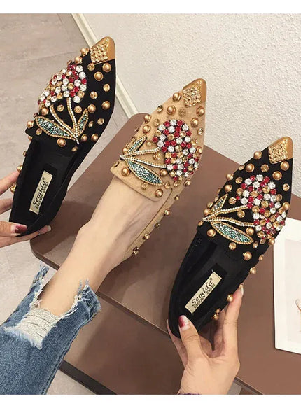 KissICON Woman Flats Shoes Rhinestone Cherry 2025 Spring New
