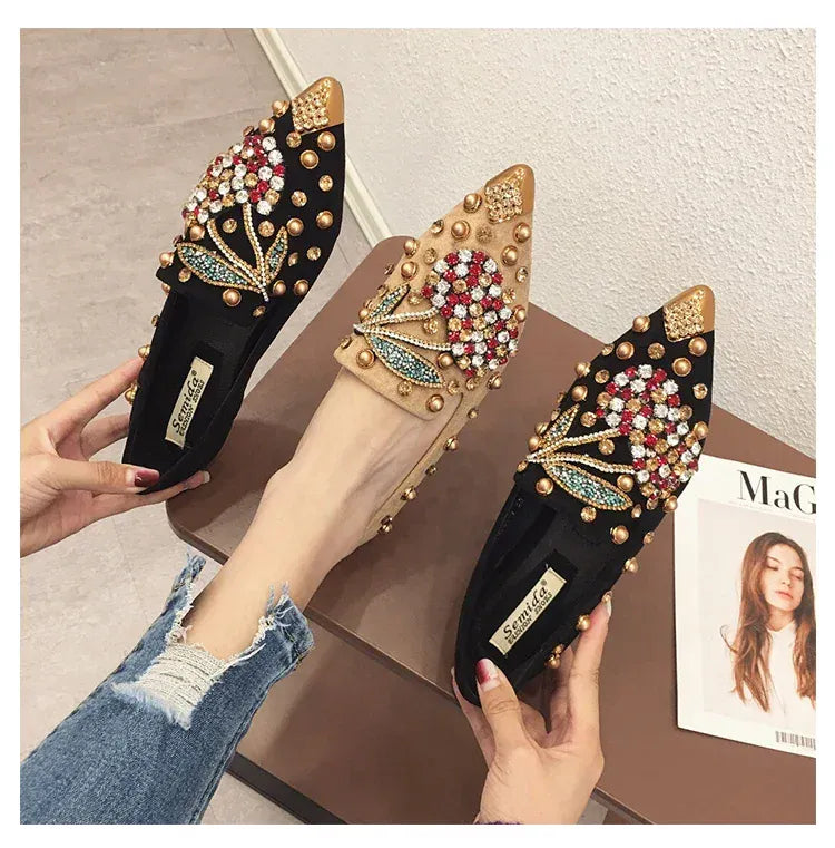 KissICON Woman Flats Shoes Rhinestone Cherry 2025 Spring New