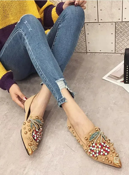 KissICON Woman Flats Shoes Rhinestone Cherry 2025 Spring New