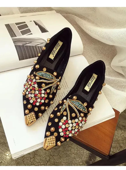 KissICON Woman Flats Shoes Rhinestone Cherry 2025 Spring New