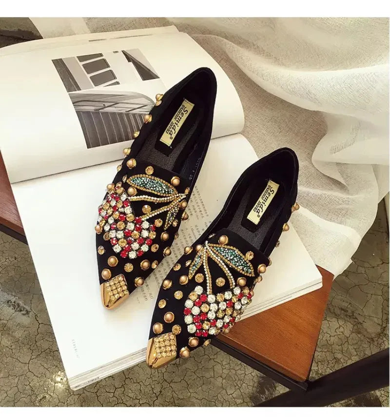 KissICON Woman Flats Shoes Rhinestone Cherry 2025 Spring New