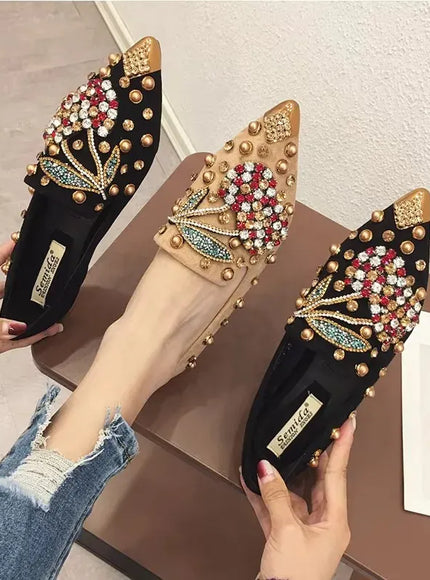 KissICON Woman Flats Shoes Rhinestone Cherry 2025 Spring New