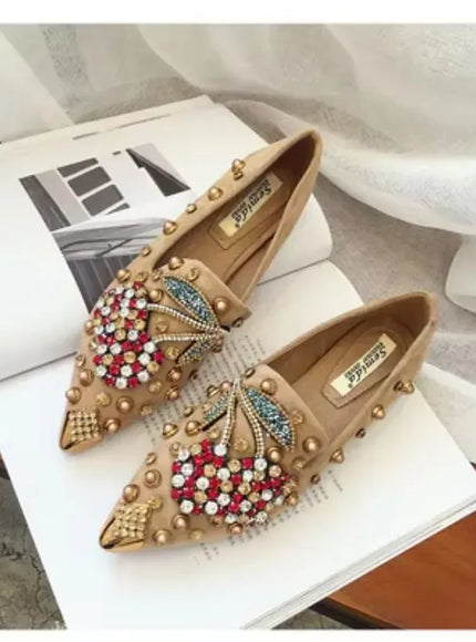 KissICON Woman Flats Shoes Rhinestone Cherry 2025 Spring New