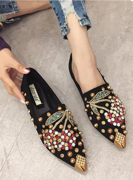 KissICON Woman Flats Shoes Rhinestone Cherry 2025 Spring New