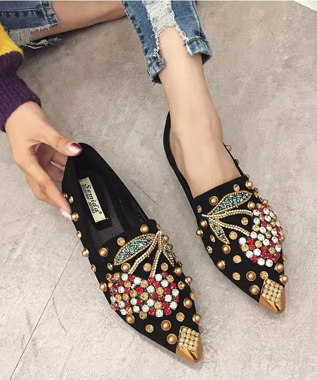 KissICON Woman Flats Shoes Rhinestone Cherry 2025 Spring New