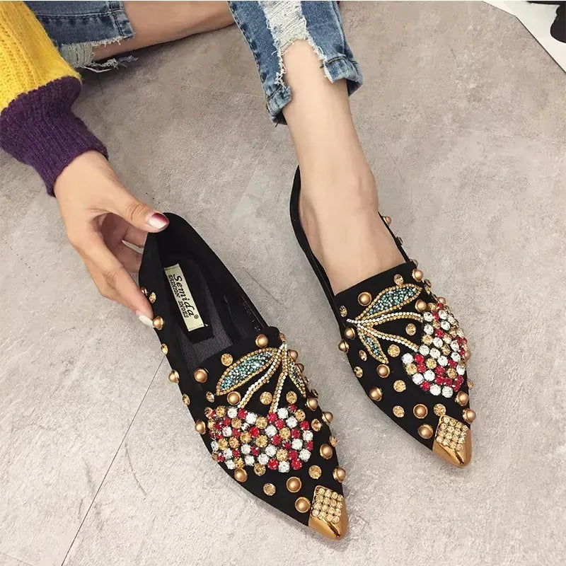 KissICON Woman Flats Shoes Rhinestone Cherry 2025 Spring New