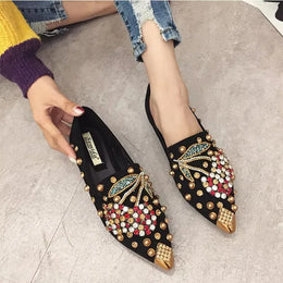KissICON Woman Flats Shoes Rhinestone Cherry 2025 Spring New