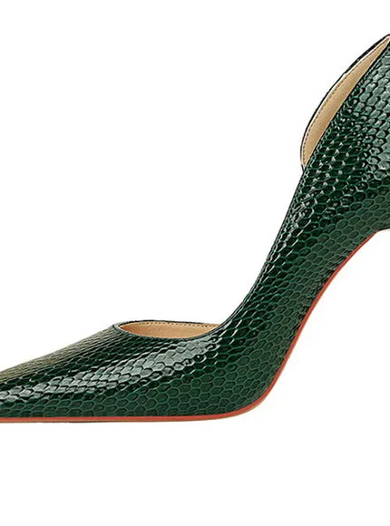 KissICON Woman Vintage Snake Print Pumps Square Toe Patent