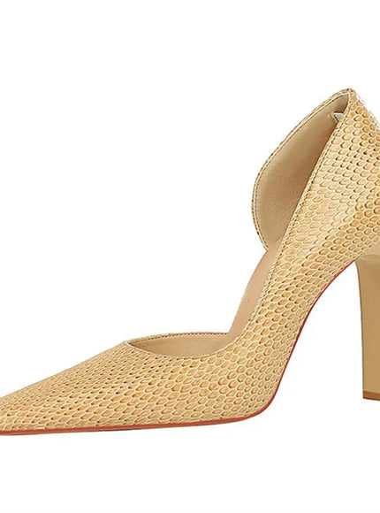KissICON Woman Vintage Snake Print Pumps Square Toe Patent
