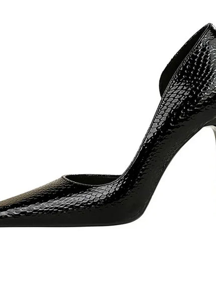 KissICON Woman Vintage Snake Print Pumps Square Toe Patent